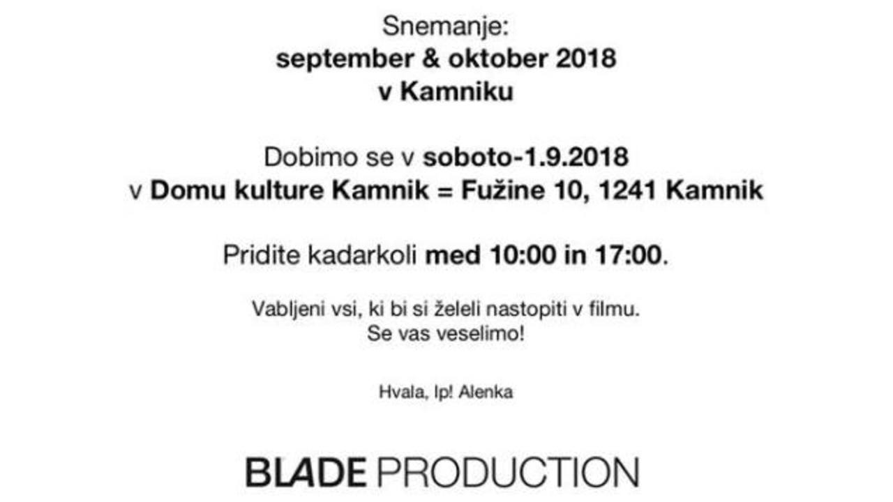 Avdicija za statiste za nov celovečerni film "Vsi proti vsem" v režiji Andreja Košaka