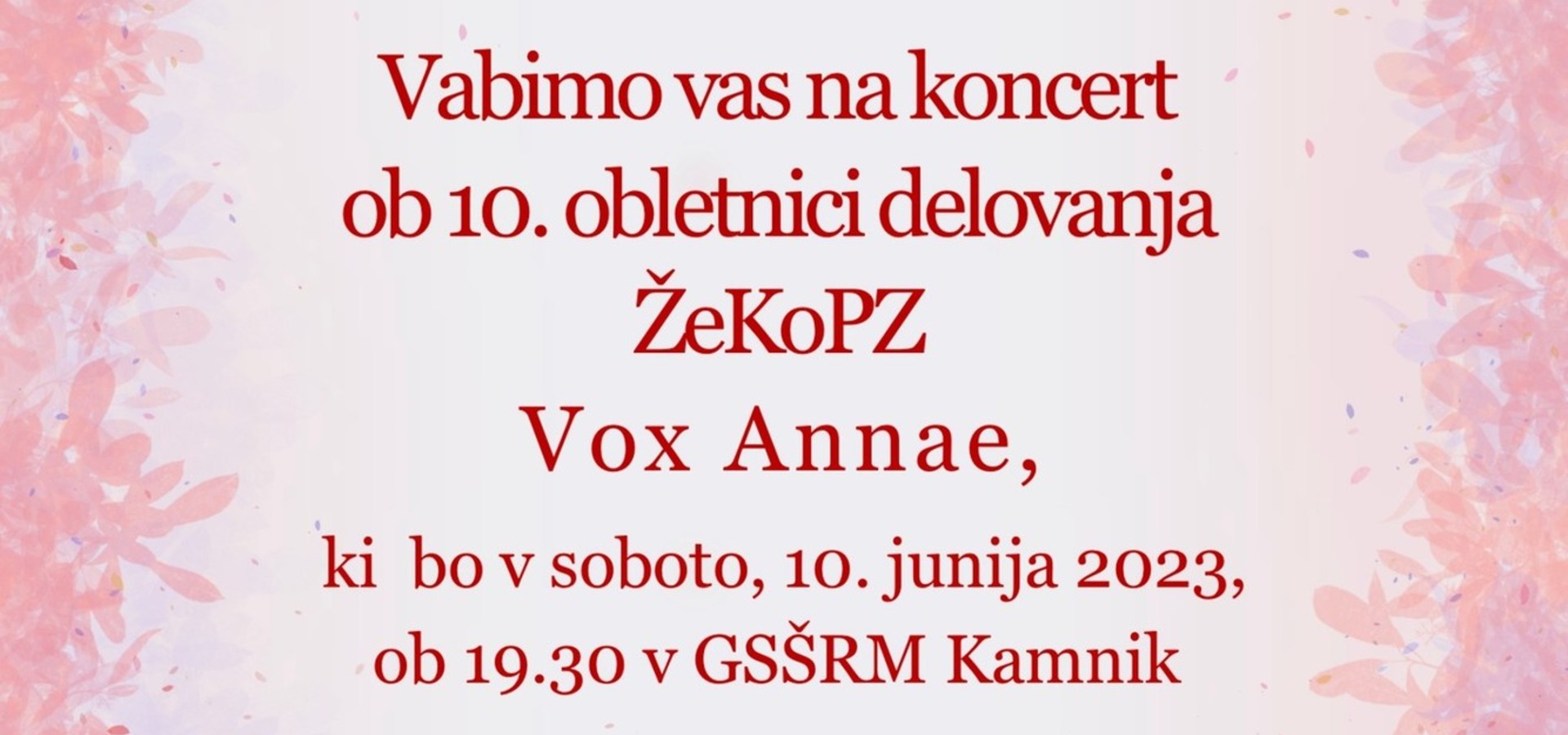 Koncert ob 10. obletnici delovanja ŽeKoPZ Vox Annae