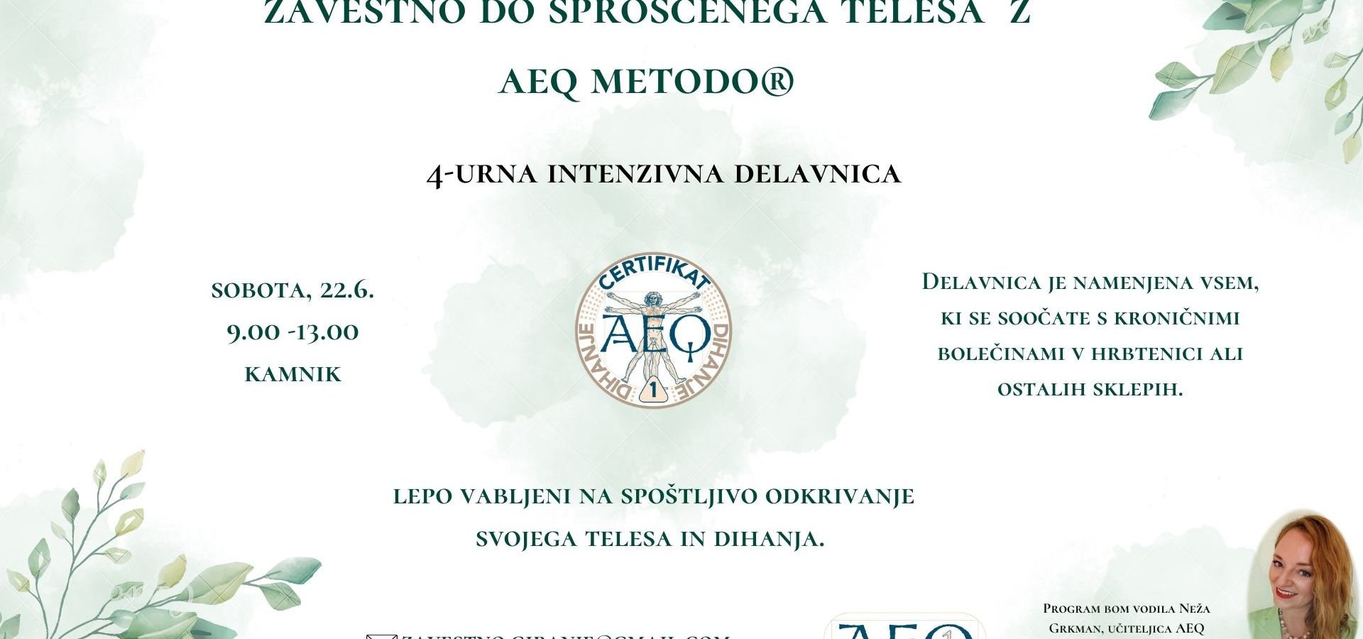 Zavestno do sproščenega telesa in odprave kroničnih bolečin z AEQ® metodo