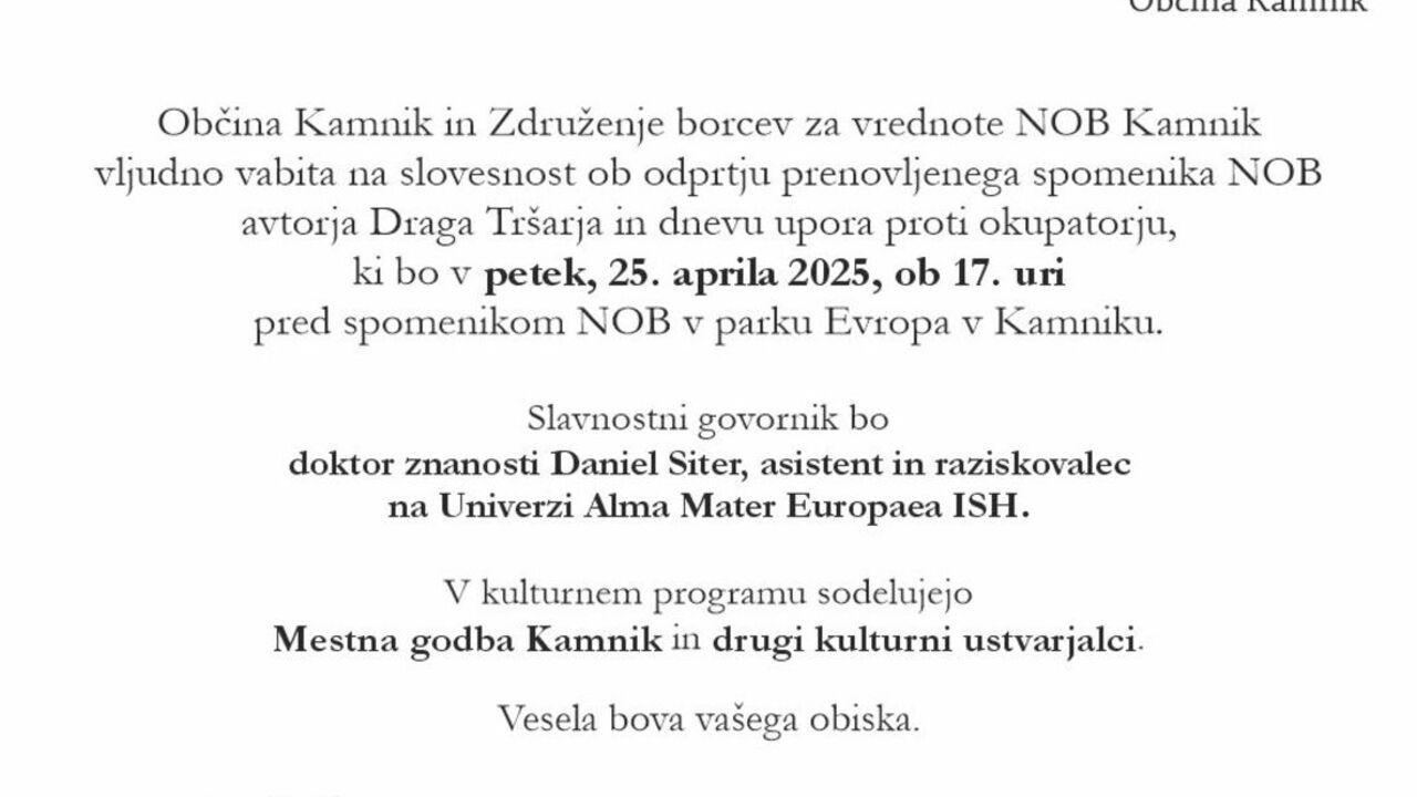 Odprtje prenovljenega spomenika NOB in dan upora proti okupatorji