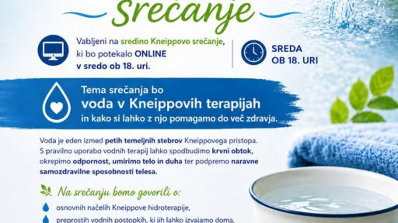 Kneippovo mesečno srečanje - tokrat spletno o hidroterapiji